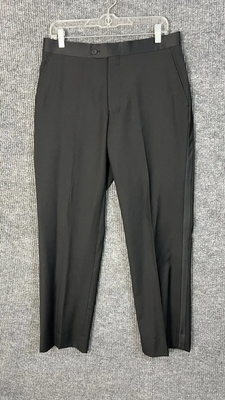 Mantoni Dress Pants Mens 38 Black Virgin Wool Wrinkle Resistant Milan Italy